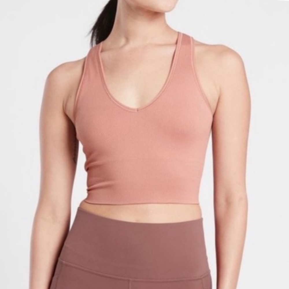 ATHLETA Aurora Seamless Ribbed Crop Top Support Tank Palermo Pink XS